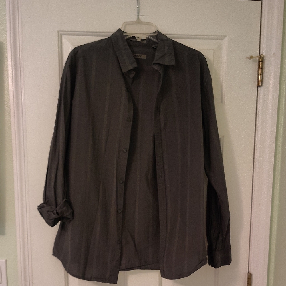 Men's Gray Button Down Long Sleeve Shirt Slim Fit
